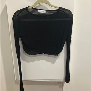 Black Fitted Crop Blouse with Long Sleeves